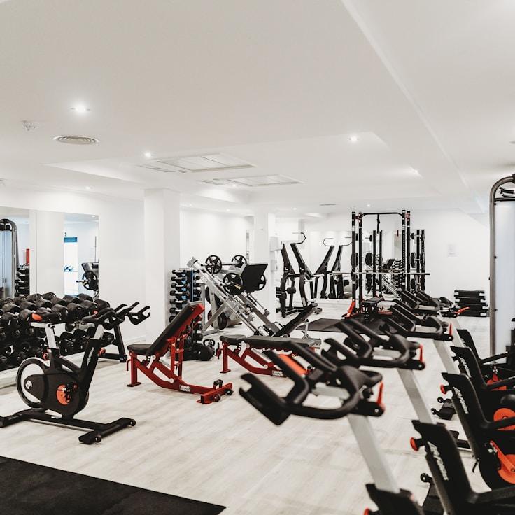 Modern fitness center interior with exercise equipment